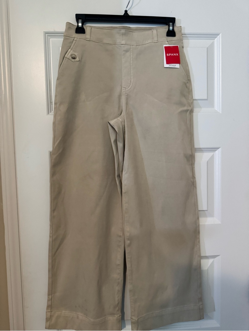SPANX Cropped Wide-Leg Stretch Cotton Twill Pants in Bone Size Medium - Picture 2 of 11